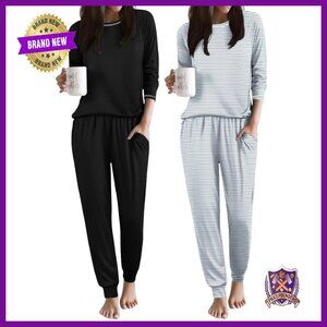 Soft Long Sleeve Pajama Set with Jogger Pants & Pockets